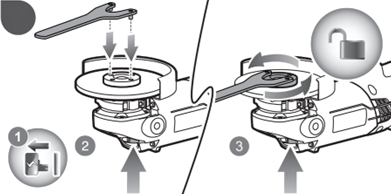 angle grinder remove disc using pin spanner step 2